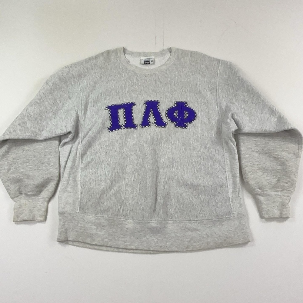 Vintage Lee Sweatshirt Mens XL Gray Crewneck Pi Lambda Phi Greek Frat Letters